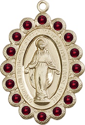 [2010GTKT] 14kt Gold Miraculous Medal with Garnet Swarovski stones