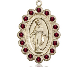 [2010GTKT] 14kt Gold Miraculous Medal with Garnet Swarovski stones