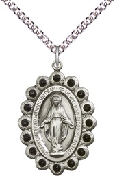 [2010JTSS/24SS] Sterling Silver Miraculous Pendant on a 24 inch Sterling Silver Heavy Curb chain