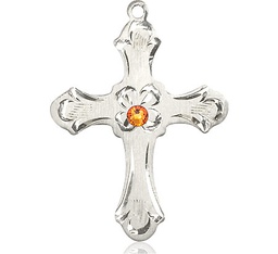 [6037SS2-STN11] Sterling Silver Cross Medal with a 3mm Topaz Swarovski stone