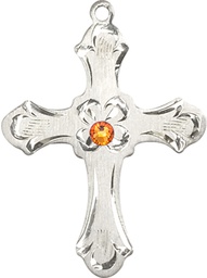 [6037SS2-STN11] Sterling Silver Cross Medal with a 3mm Topaz Swarovski stone