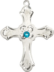 [6037SS2-STN12] Sterling Silver Cross Medal with a 3mm Zircon Swarovski stone