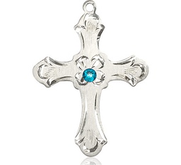 [6037SS2-STN12] Sterling Silver Cross Medal with a 3mm Zircon Swarovski stone