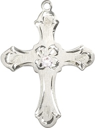 [6037SS2-STN4] Sterling Silver Cross Medal with a 3mm Crystal Swarovski stone