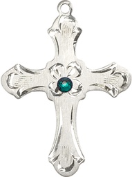 [6037SS2-STN5] Sterling Silver Cross Medal with a 3mm Emerald Swarovski stone