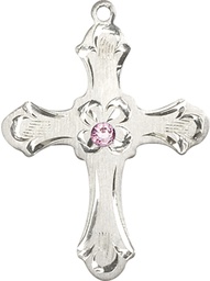 [6037SS2-STN6] Sterling Silver Cross Medal with a 3mm Light Amethyst Swarovski stone