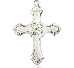 [6037SS2-STN8] Sterling Silver Cross Medal with a 3mm Peridot Swarovski stone