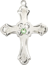 [6037SS2-STN8] Sterling Silver Cross Medal with a 3mm Peridot Swarovski stone