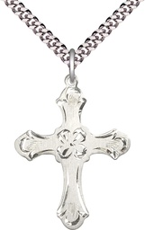 [6037SS2/24S] Sterling Silver Cross Pendant on a 24 inch Light Rhodium Heavy Curb chain