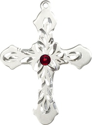 [6037SS3-STN1] Sterling Silver Cross Medal with a 3mm Garnet Swarovski stone