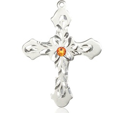 [6037SS3-STN11] Sterling Silver Cross Medal with a 3mm Topaz Swarovski stone