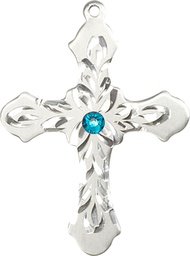 [6037SS3-STN12] Sterling Silver Cross Medal with a 3mm Zircon Swarovski stone