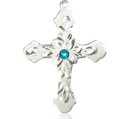 [6037SS3-STN12] Sterling Silver Cross Medal with a 3mm Zircon Swarovski stone