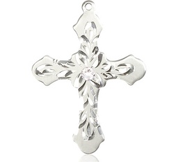 [6037SS3-STN4] Sterling Silver Cross Medal with a 3mm Crystal Swarovski stone