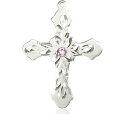 [6037SS3-STN6] Sterling Silver Cross Medal with a 3mm Light Amethyst Swarovski stone