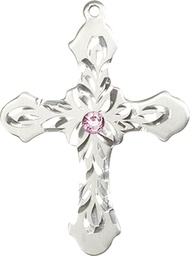 [6037SS3-STN6] Sterling Silver Cross Medal with a 3mm Light Amethyst Swarovski stone