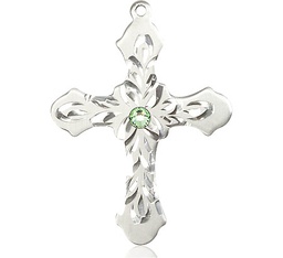 [6037SS3-STN8] Sterling Silver Cross Medal with a 3mm Peridot Swarovski stone