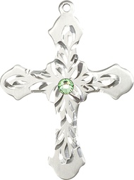 [6037SS3-STN8] Sterling Silver Cross Medal with a 3mm Peridot Swarovski stone