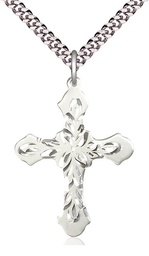 [6037SS3/24S] Sterling Silver Cross Pendant on a 24 inch Light Rhodium Heavy Curb chain