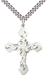 [6037SS3/24S] Sterling Silver Cross Pendant on a 24 inch Light Rhodium Heavy Curb chain