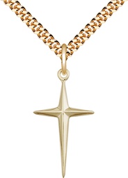 [6038GF/24G] 14kt Gold Filled Cross Pendant on a 24 inch Gold Plate Heavy Curb chain