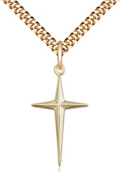 [6038GF/24G] 14kt Gold Filled Cross Pendant on a 24 inch Gold Plate Heavy Curb chain