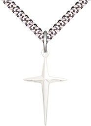 [6038SS/24S] Sterling Silver Cross Pendant on a 24 inch Light Rhodium Heavy Curb chain