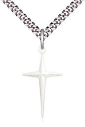 [6038SS/24S] Sterling Silver Cross Pendant on a 24 inch Light Rhodium Heavy Curb chain