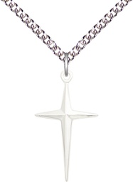 [6038SS/24SS] Sterling Silver Cross Pendant on a 24 inch Sterling Silver Heavy Curb chain