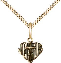 [6041GF/18G] 14kt Gold Filled Heart of Jesus w/Cross Pendant on a 18 inch Gold Plate Light Curb chain