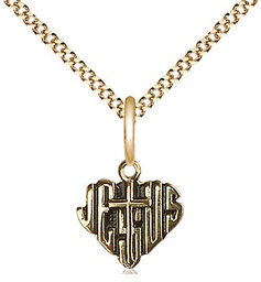 [6041GF/18G] 14kt Gold Filled Heart of Jesus w/Cross Pendant on a 18 inch Gold Plate Light Curb chain