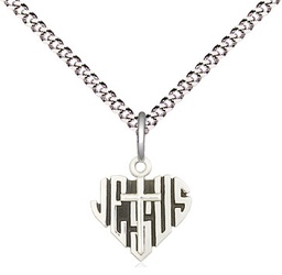 [6041SS/18S] Sterling Silver Heart of Jesus w/Cross Pendant on a 18 inch Light Rhodium Light Curb chain