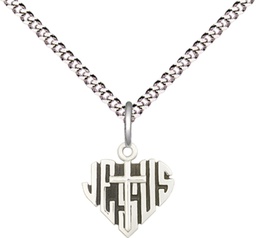 [6041SS/18S] Sterling Silver Heart of Jesus w/Cross Pendant on a 18 inch Light Rhodium Light Curb chain