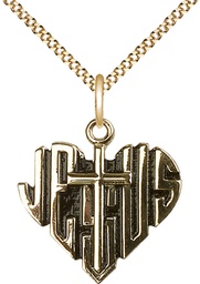 [6042GF/18G] 14kt Gold Filled Heart of Jesus w/Cross Pendant on a 18 inch Gold Plate Light Curb chain