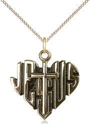 [6042GF/18GF] 14kt Gold Filled Heart of Jesus w/Cross Pendant on a 18 inch Gold Filled Light Curb chain