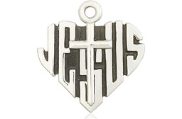[6042SS] Sterling Silver Heart of Jesus w/Cross Medal