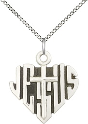 [6042SS/18SS] Sterling Silver Heart of Jesus w/Cross Pendant on a 18 inch Sterling Silver Light Curb chain