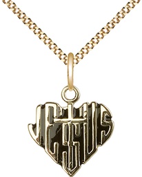 [6043GF/18G] 14kt Gold Filled Heart of Jesus w/Cross Pendant on a 18 inch Gold Plate Light Curb chain