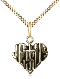 [6043GF/18G] 14kt Gold Filled Heart of Jesus w/Cross Pendant on a 18 inch Gold Plate Light Curb chain