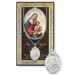 [HI-950-610] St. Anne Genuine Pewter Medal on a 24&quot; Chain with Biography and Picture Folder
