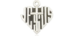 [6043SS] Sterling Silver Heart of Jesus w/Cross Medal