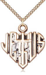 [6044GF/24GF] 14kt Gold Filled Heart of Jesus w/Cross Pendant on a 24 inch Gold Filled Heavy Curb chain