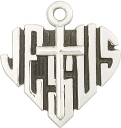 [6044SS] Sterling Silver Heart of Jesus w/Cross Medal