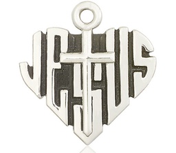 [6044SS] Sterling Silver Heart of Jesus w/Cross Medal