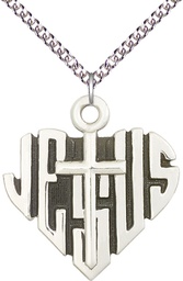 [6044SS/24SS] Sterling Silver Heart of Jesus w/Cross Pendant on a 24 inch Sterling Silver Heavy Curb chain