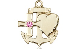 [6045GF-STN10] 14kt Gold Filled Faith, Hope &amp; Charity Medal with a 3mm Rose Swarovski stone