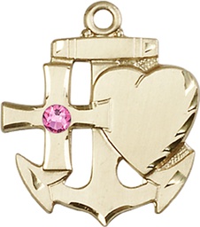 [6045GF-STN10] 14kt Gold Filled Faith, Hope &amp; Charity Medal with a 3mm Rose Swarovski stone