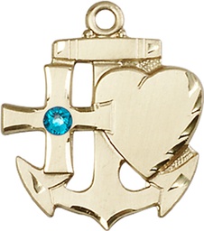 [6045GF-STN12] 14kt Gold Filled Faith, Hope &amp; Charity Medal with a 3mm Zircon Swarovski stone