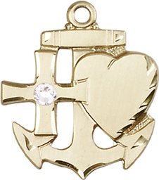 [6045GF-STN4] 14kt Gold Filled Faith, Hope &amp; Charity Medal with a 3mm Crystal Swarovski stone