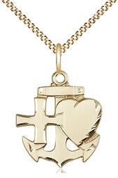 [6045GF/18G] 14kt Gold Filled Faith, Hope &amp; Charity Pendant on a 18 inch Gold Plate Light Curb chain